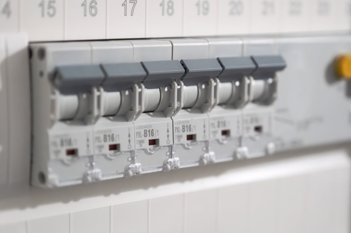 Modern electrical panel featuring multiple circuit breakers in neat row — CN Electrical grounding and safety upgrade in Chilliwack, BC